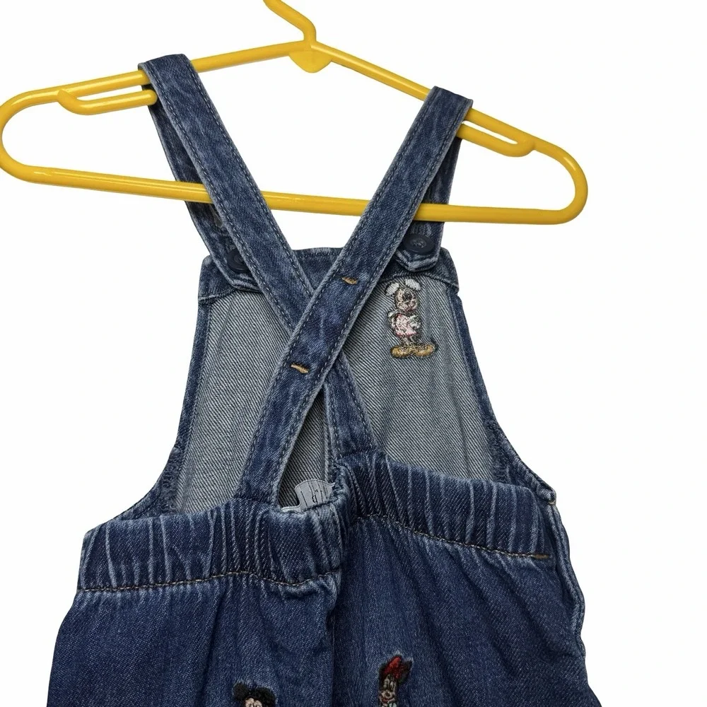 Baby Gap x Disney Denim Overalls 3-6M Mickey Friends Embroidered Dark Wash